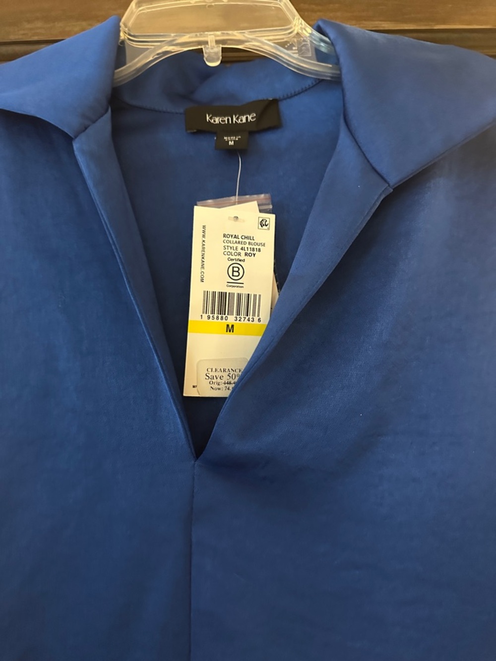 Karen Kane Royal Blue Collared Long Sleeve Blouse - Picture 2 of 3